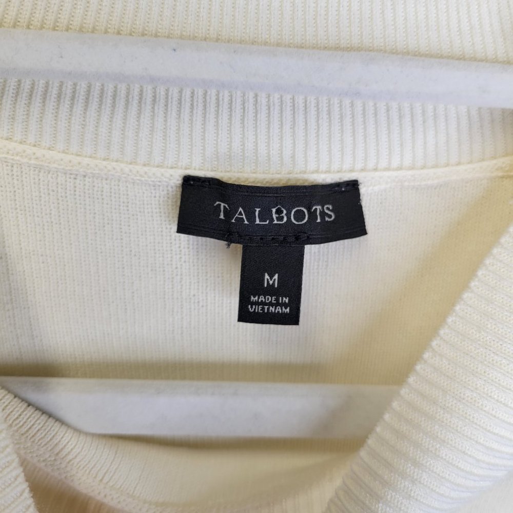 Talbots Women's Medium Sweater Gray White Striped Short Sleeve - Picture 5 of 6